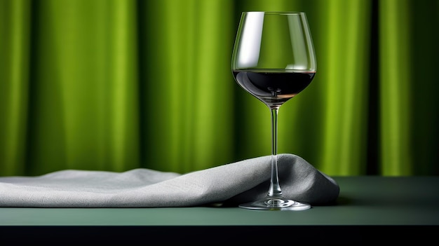 Wine glass and a green cloth on a table against soft background Generative AI