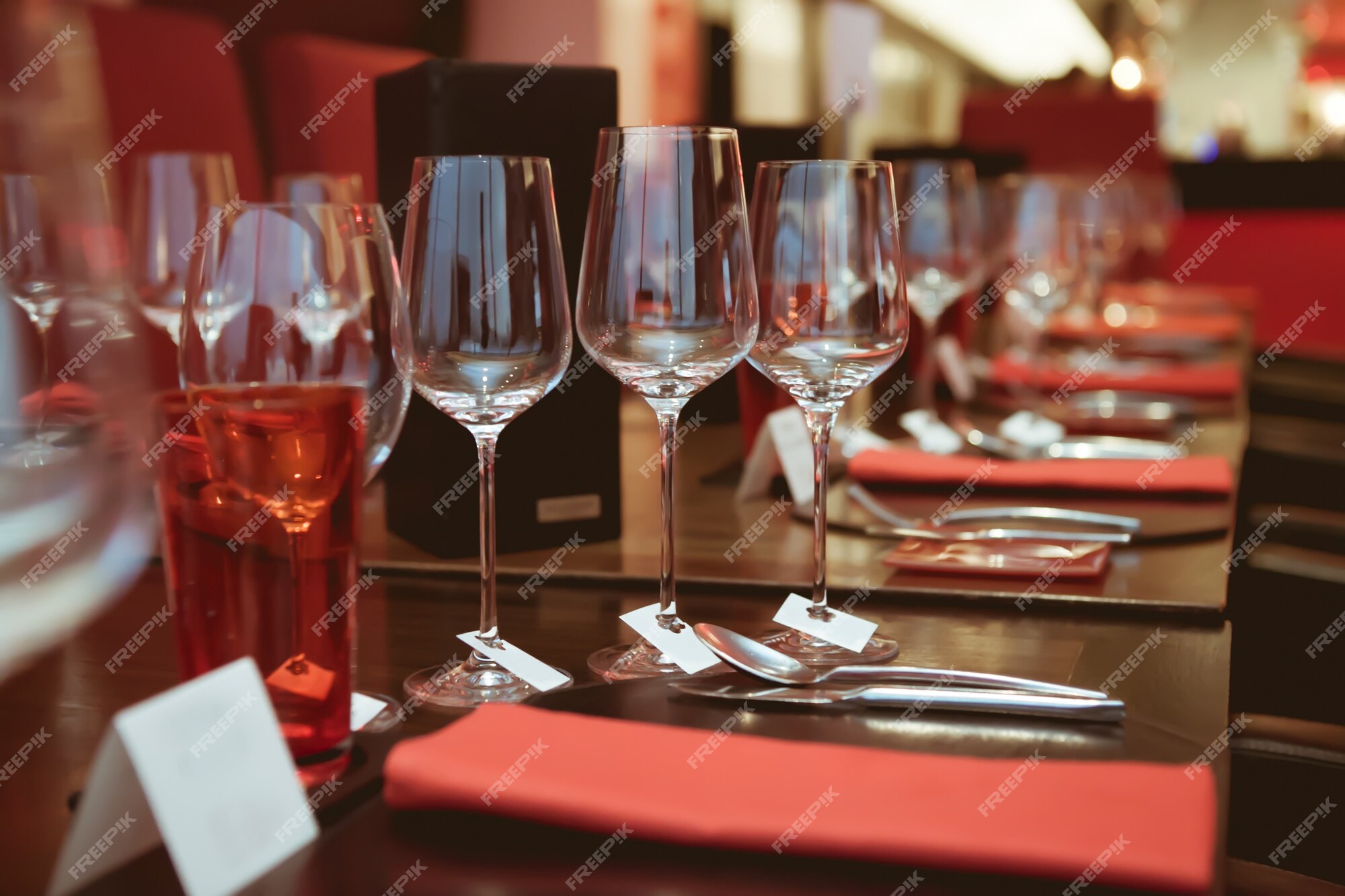 Wine Glasses On The Banquet Table Of A Luxury Hotel In Vintage