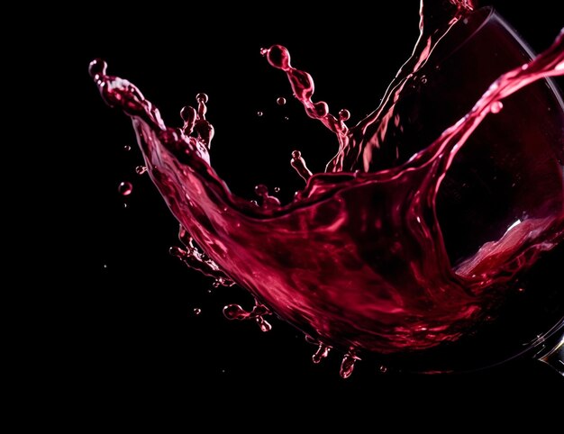 Photo wine glass and splash of wine liquid drops