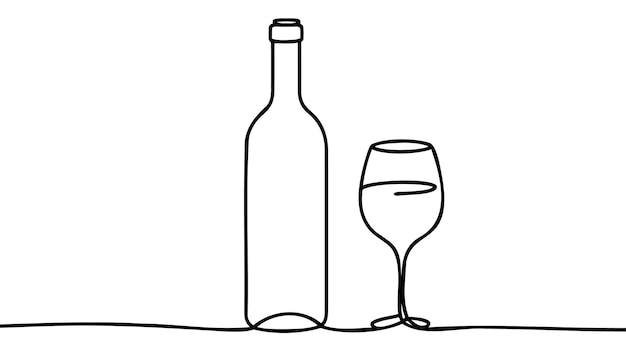 Photo wine and glass of wine one line sketch vector illustration on white background