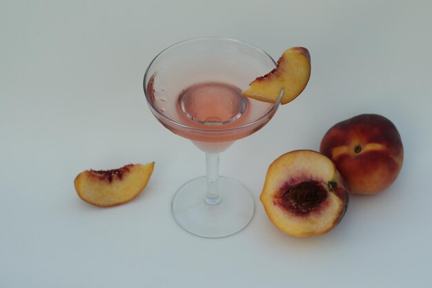 wine glass with cold fruit cocktail with copy space