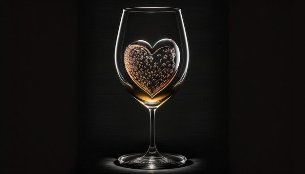 Wine glass with a heart on the side with a black background Generative AI