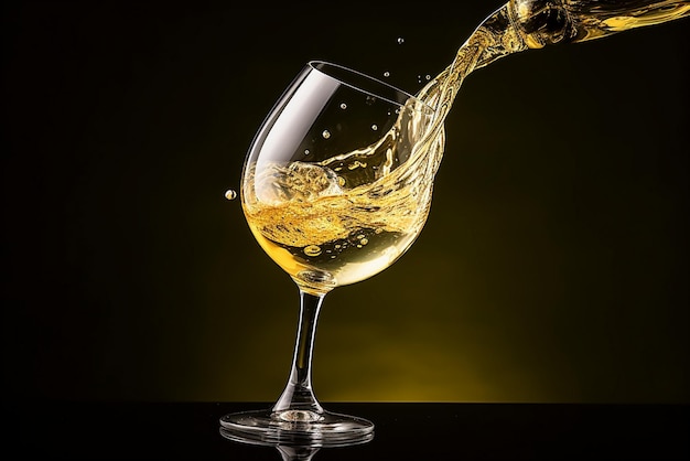 Photo wine glass with pouring white wine