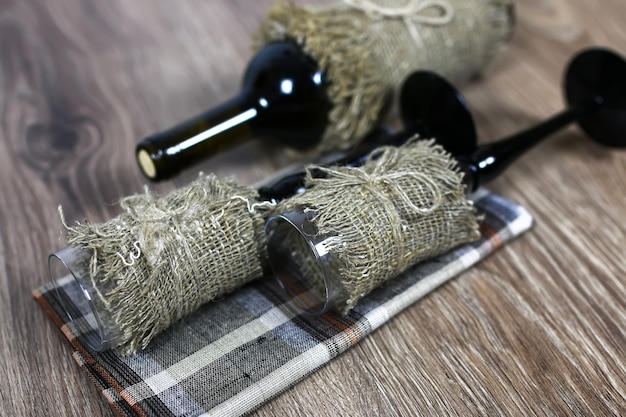 Wine glass on wood floor