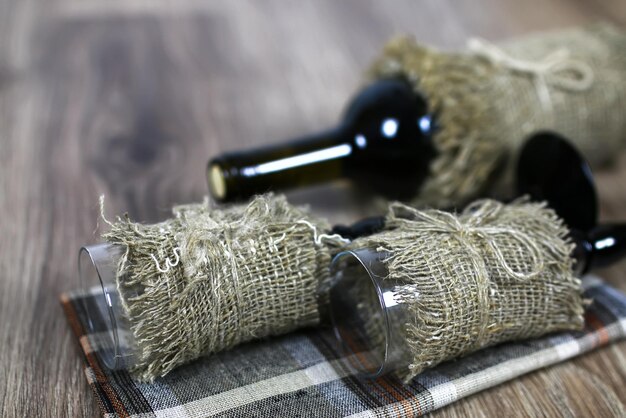 Wine glass on wood floor