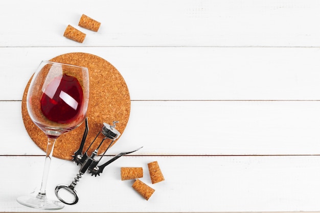 Wine glass on wooden background