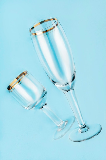 Wine glasses on blue