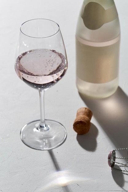 wine glasses and champagne bottle dropping shadows