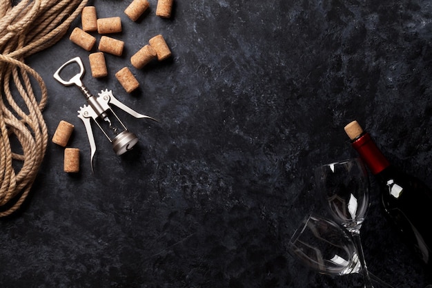 Wine glasses and corkscrew