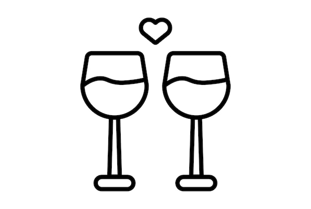 Foto bicchieri da vino linea icona san valentino segno piatto simbolo minimalista arte