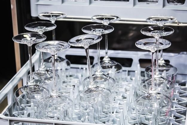 Wine glasses made of glass in the dishwasher