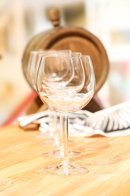 Wine glasses on table closeup