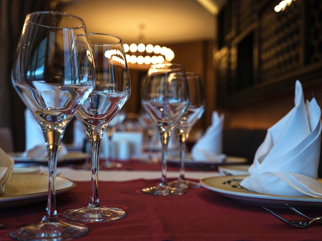 Wine glasses on the table in a restaurant