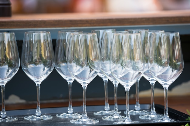 Wine glasses on the table in the restaurant