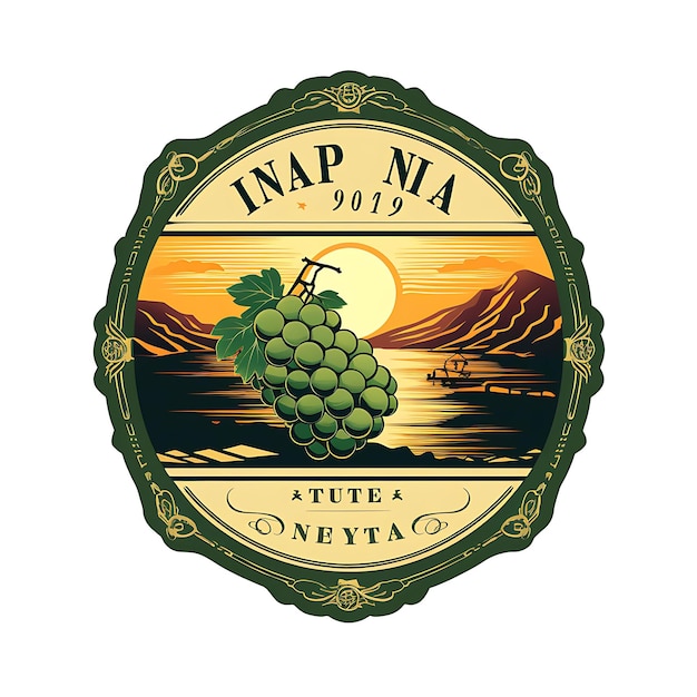 Wine Label Napa Valley Grapes and Sunset Green and Gold Clas 2D Label Vintage Design Packaging Tem