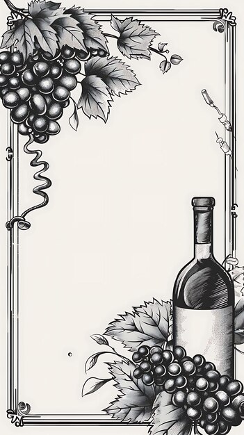 Photo wine postcard design with elegant frame style design decorat outline scribble cnc tattoo ink art