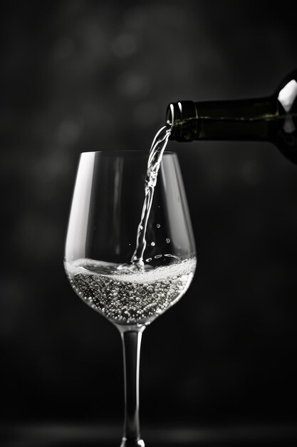 Wine poured into a glass on a black background