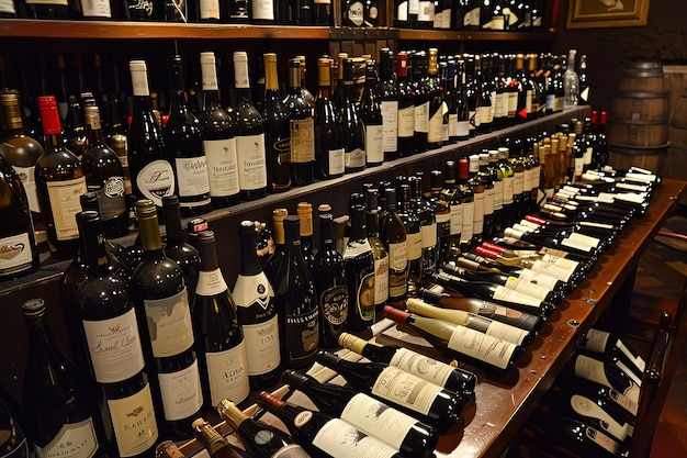 Винодельня, заполненная большим количеством бутылок вина.