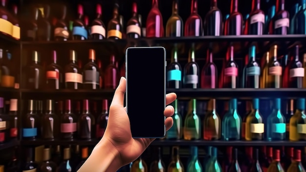 Wine shop with bottles background Generative Ai