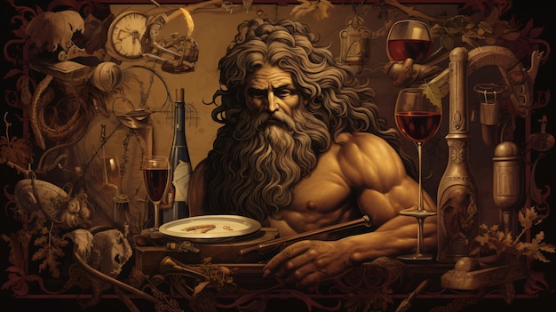 Photo wine and wisdom illustration of dionysus greek god