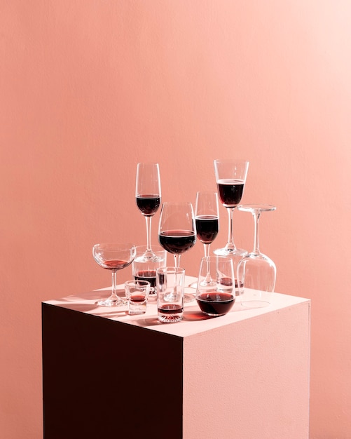 Wineglasses for party on cube box