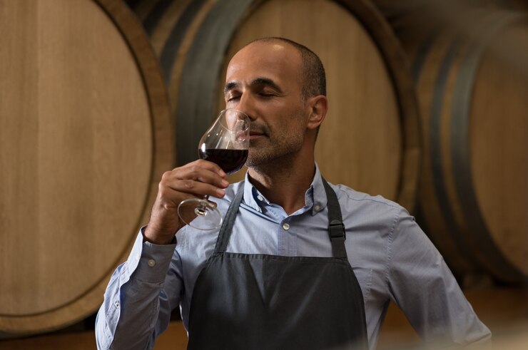 Photo winemaker tasting wine