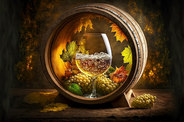 Winemaking gl of white wine from wine barrel