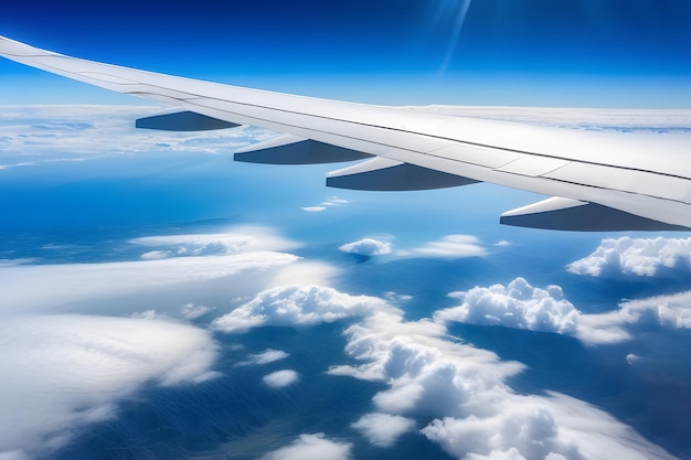 Wing of an Airplane Flying Above Clouds