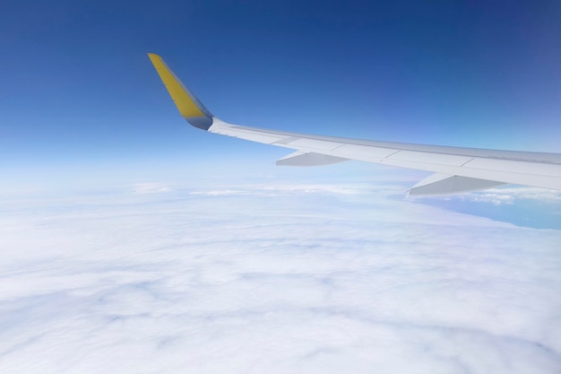 Wing of an airplane flying