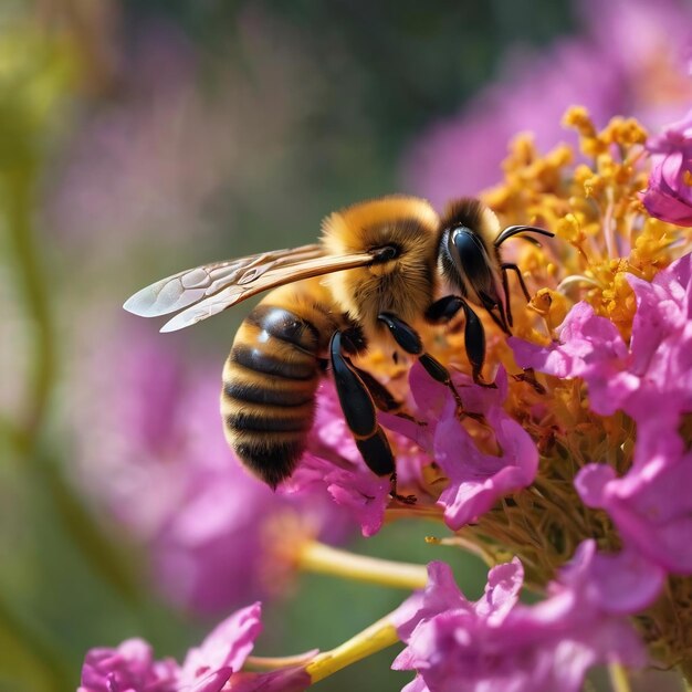 Winged bee slowly flies to beekeeper collect nectar