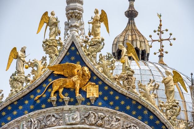 Winged lion on the facade of Saint Marks Basilica in Venice