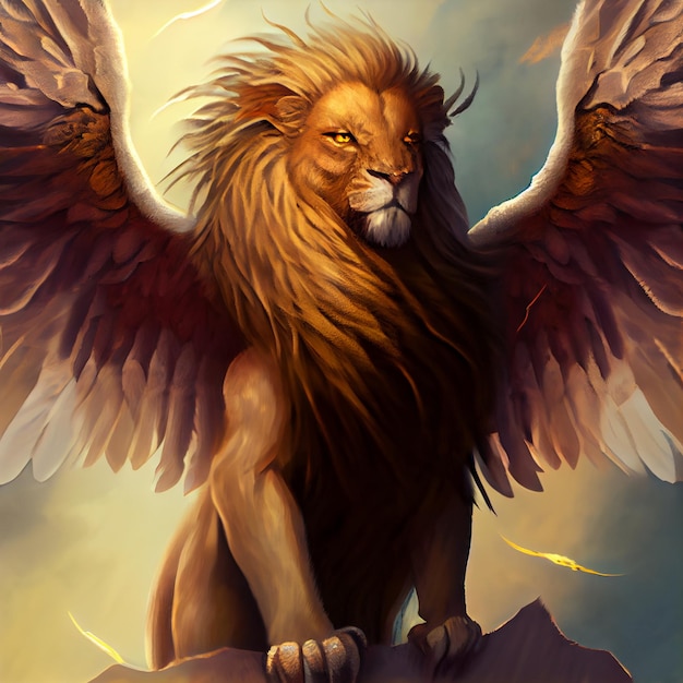 Winged lion majestic lion with wings illustration