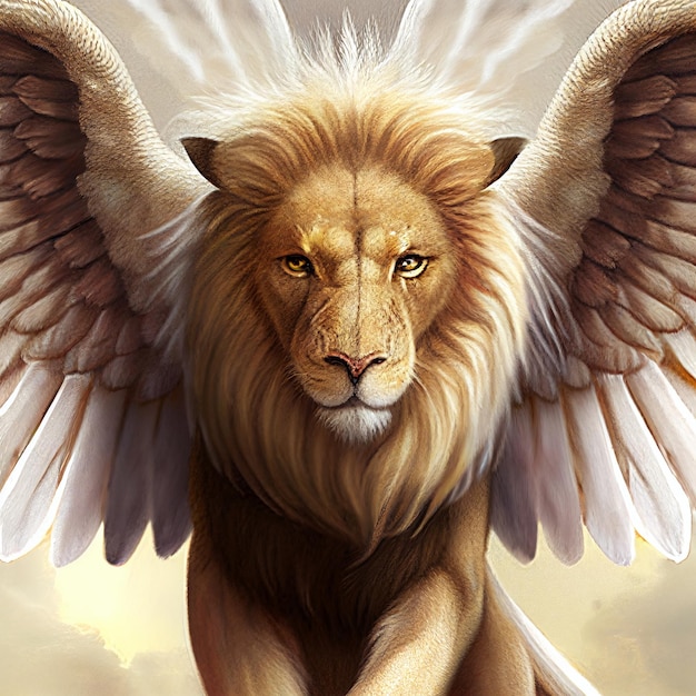 Winged lion majestic lion with wings illustration