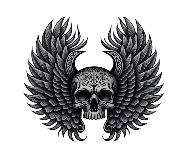 Premium Photo  Winged skull in tattoo style digital illustration painting  artwork