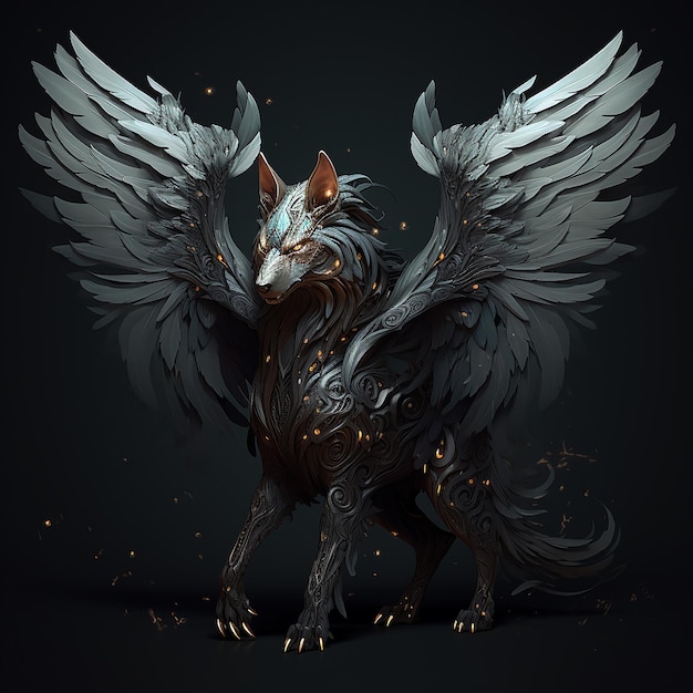 Winged Wolf Shapeshifter on Dark Background