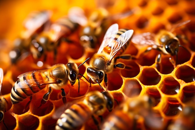 날개 가 있는 놀라운 벌 들 이 벌집 에서 일 하는 것