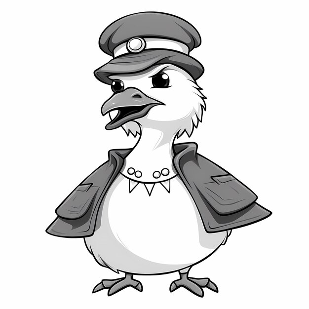 Wings of Care Realistic Cartoon Seagull Nurse Coloring Page in Black and White