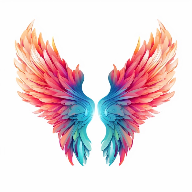 Wings with colorful colors on a white background generative ai