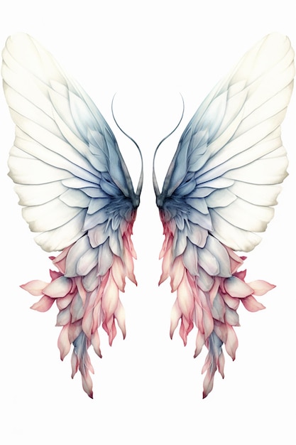 wings with pink and blue feathers on a white background generative ai