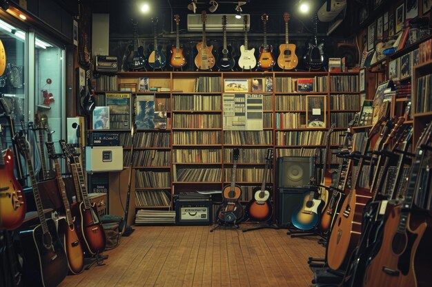 Foto winkel voor muziekinstrumenten en vinylplaten