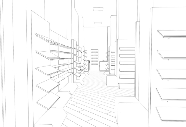 Foto winkelcentrum contour visualisatie 3d illustratie schets schets