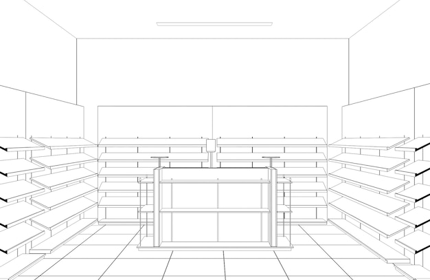 winkelcentrum contour visualisatie 3D illustratie schets schets