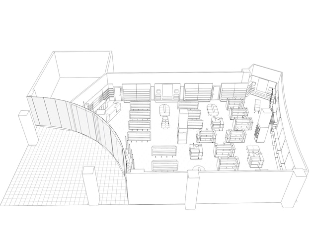 Winkelcentrum contour visualisatie 3d illustratie schets schets