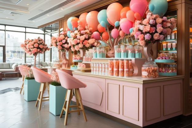 winkeldecoratie in inspiratie-ideeën voor pastelkleurenthema's