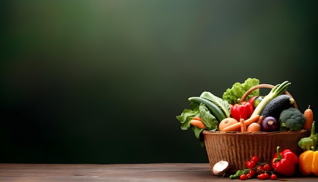 winkelmandje met veel soorten groenten op tafel Banner ontwerp kopie ruimte achtergrond