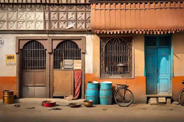 winkels en winkelfronten in een arme straat in Bangladesh