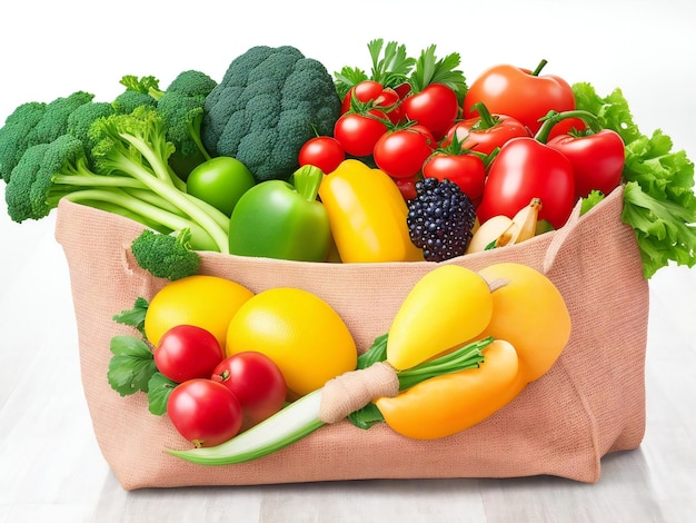 Winkeltas met verse groenten en fruit ai gegenereerd