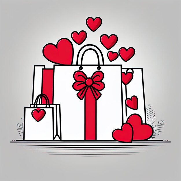 winkeltassen met harten valentijnsdagkaart met winkeltakken