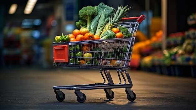 winkelwagentje gevuld met algemeen gebruik van dingen in de supermarkt