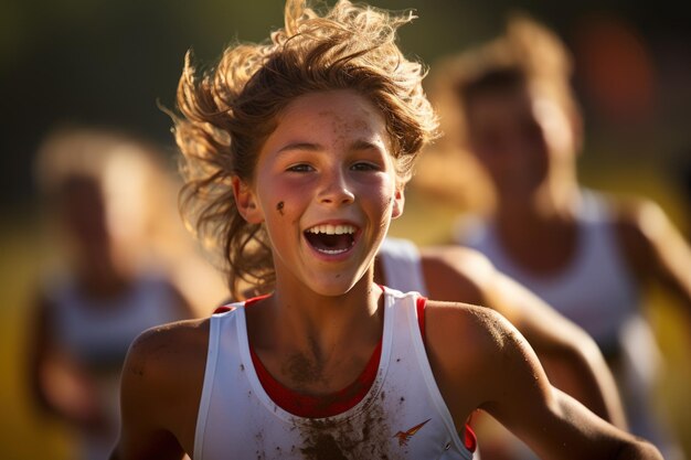 Winnaar van de trail running wedstrijd een route vol met kronen